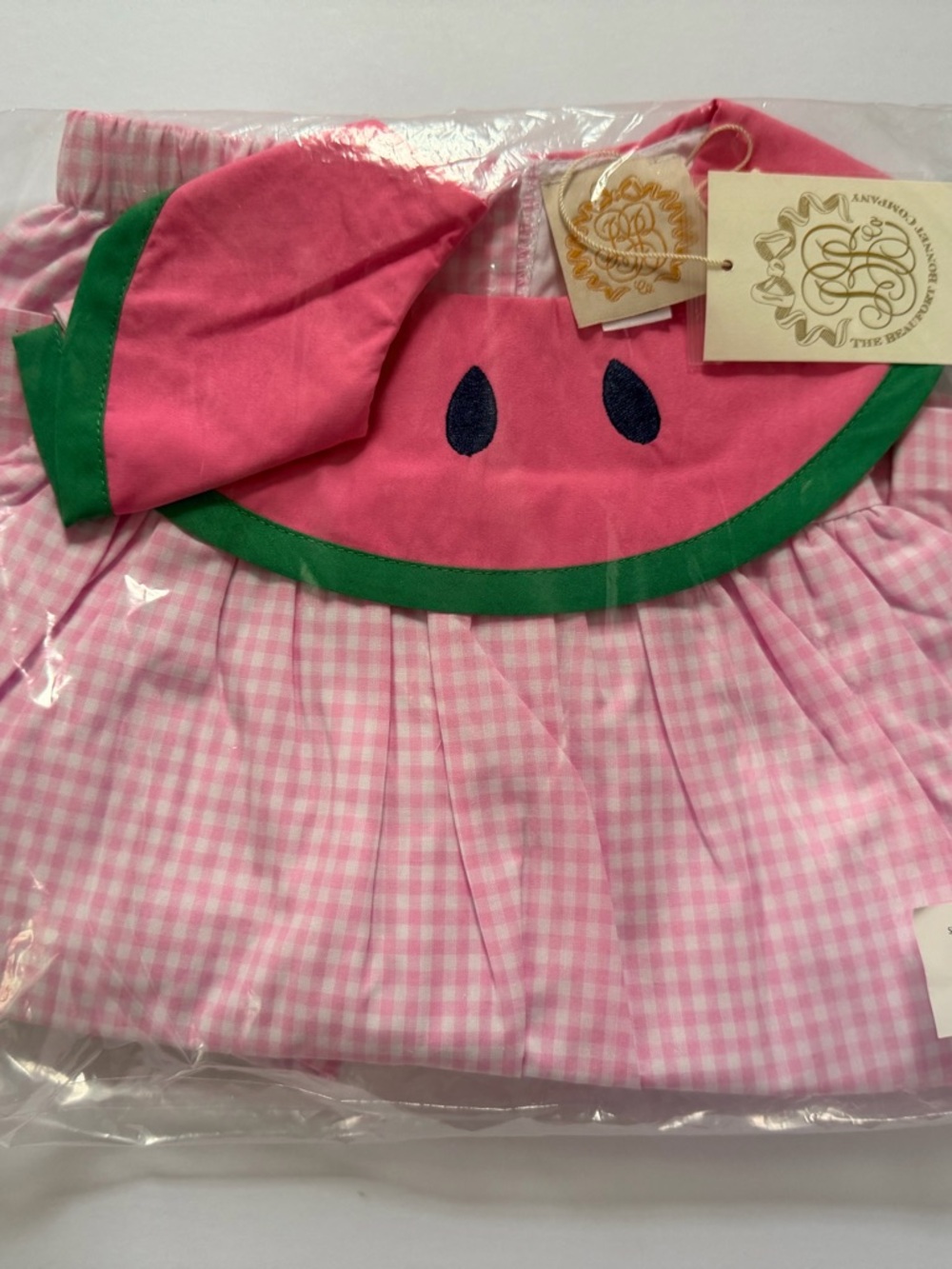 NWT The Beaufort Bonnet Company Pink Green Watermelon Gingham Matching Set